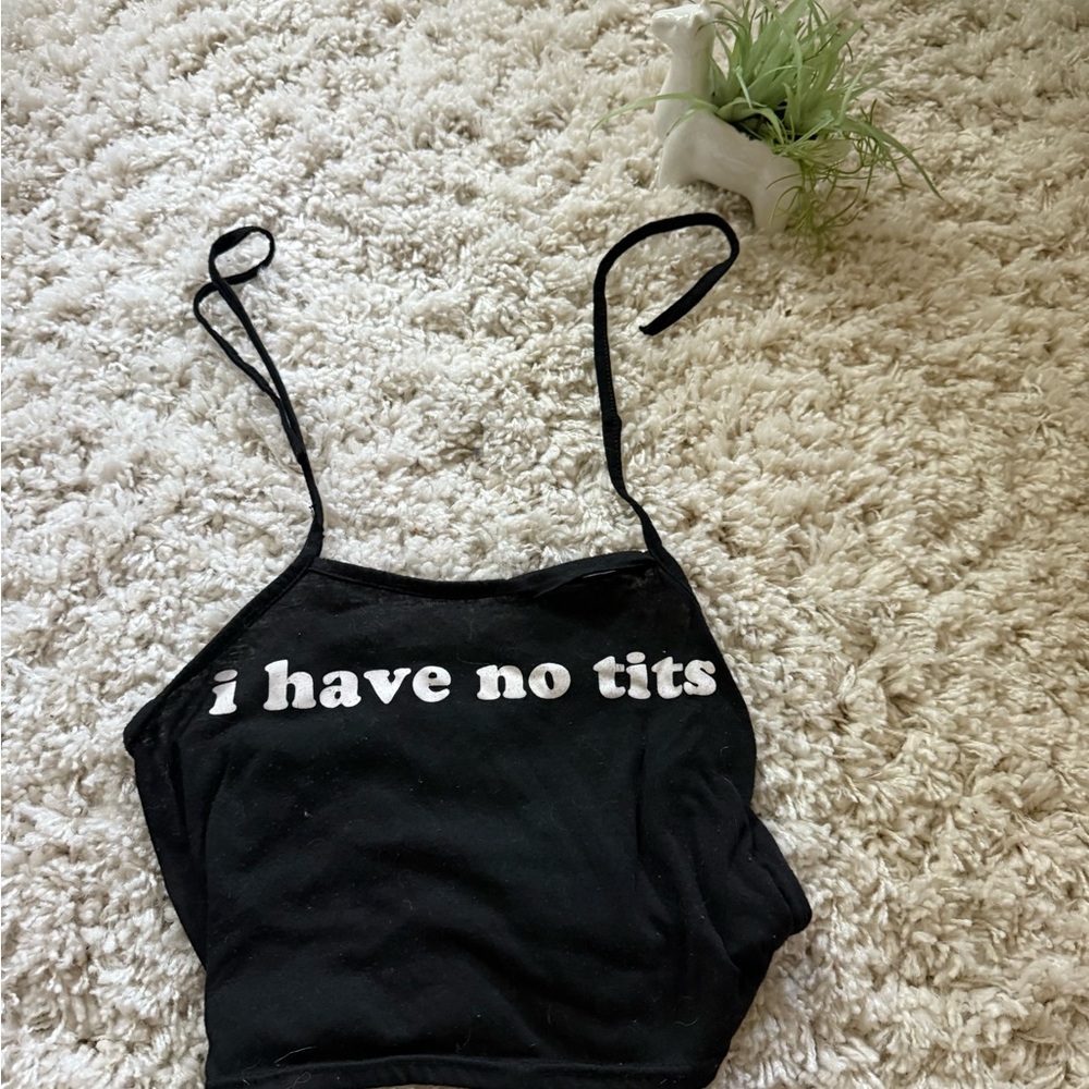 Black Spaghetti Strap Top with Bold White Text